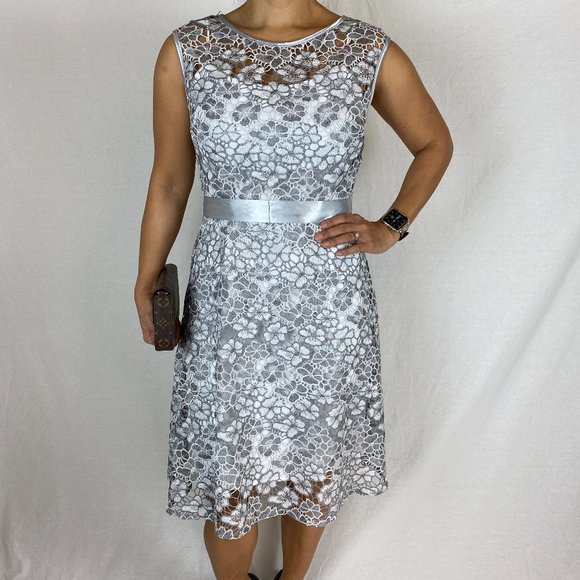 Betsy & Adam Silver Lace Waist Tie Dress - Picture 1 of 9
